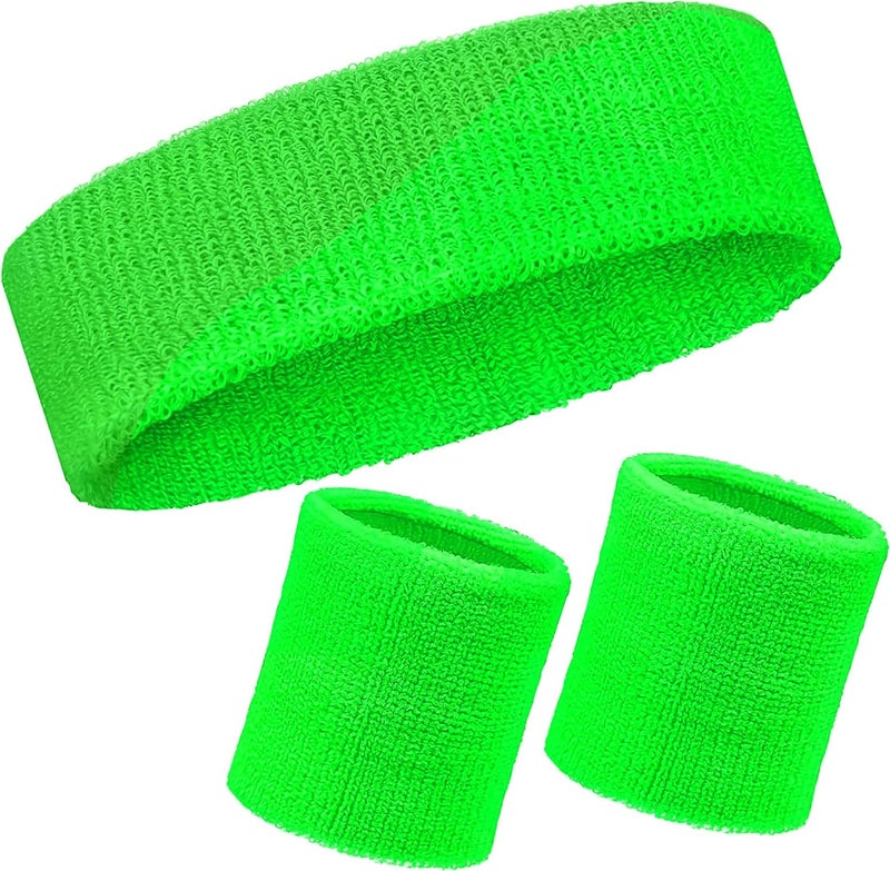 Mindow Neon Sweatbands Set, 80s Headband and Wristband Sweatbands for Women Men, Wicking Bands for Sports, Party Costume Accessories - Image 1